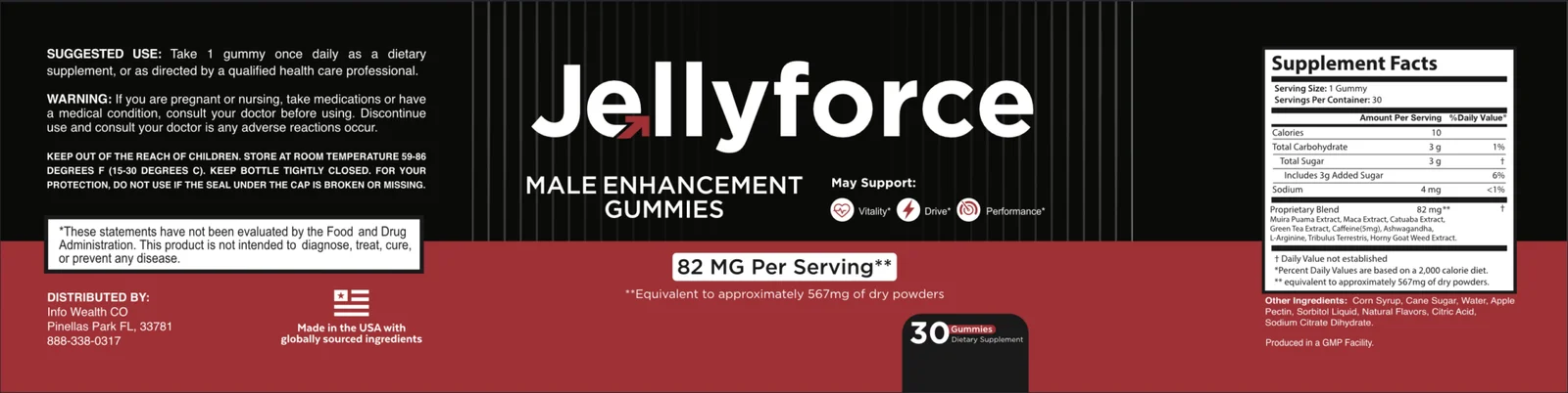 Jelly Force supplement facts label